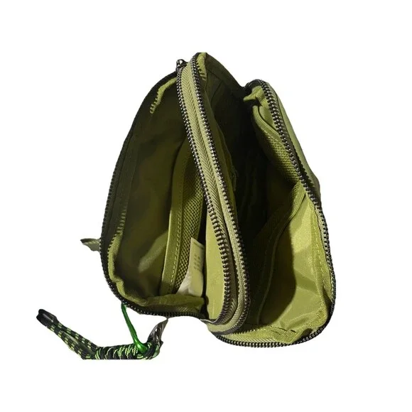 Green Double Zipper  Belt Bag With carabiner - Picture 4 of 5